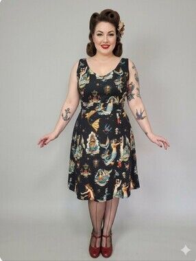 Cherry Velvet Angelina Dress In Sink Or Swim Print, VGUC, Size 1X